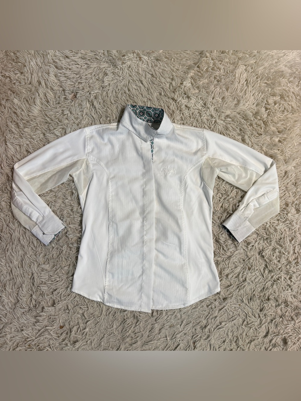 Child’s Size 10 White Equine Couture Long Sleeve Horseback Riding Show Shirt